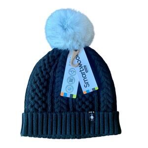 Smartwool Lodge Girl Beanie Cap Hat Wool Cable Knit Winter Faux Fur Pom Merino